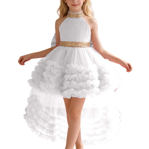Kiijoy Girls High Low Party Dress Sleeveless Ruffle Mesh Layered Dress Pageant Gown, Sizes 18-24 Months