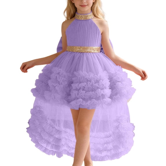 Kiijoy Girls High Low Party Dress Sleeveless Ruffle Mesh Layered Dress Pageant Gown, Sizes 18-24 Months