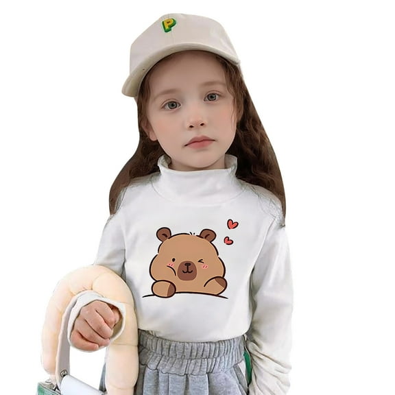 Kiijoy Girls High Neck Thermal Shirt Long Sleeve T-Shirt Fleece Pullover Top, Sizes 3-4