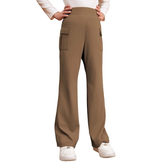 Kiijoy Girls High Rise Bootcut Pants School Stretch Pull On Pants with Pockets, Sizes 5-16