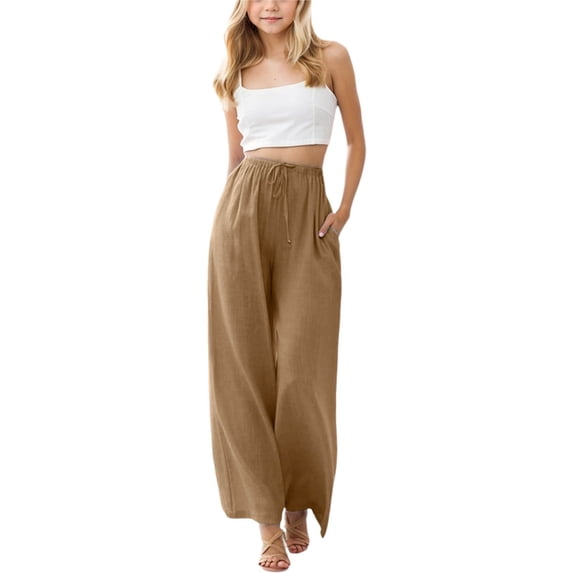 Kiijoy Girls High Rise Palazzo Pants Solid Lightweight Baggy Straight Slacks, Sizes 4-15