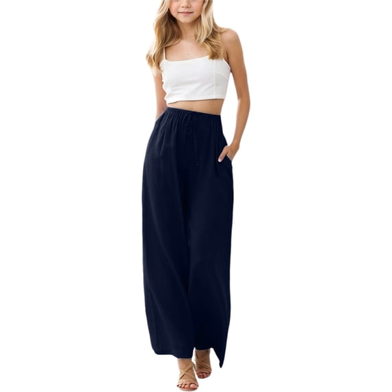 Kiijoy Girls High Rise Palazzo Pants Solid Lightweight Baggy Straight Slacks, Sizes 4-15