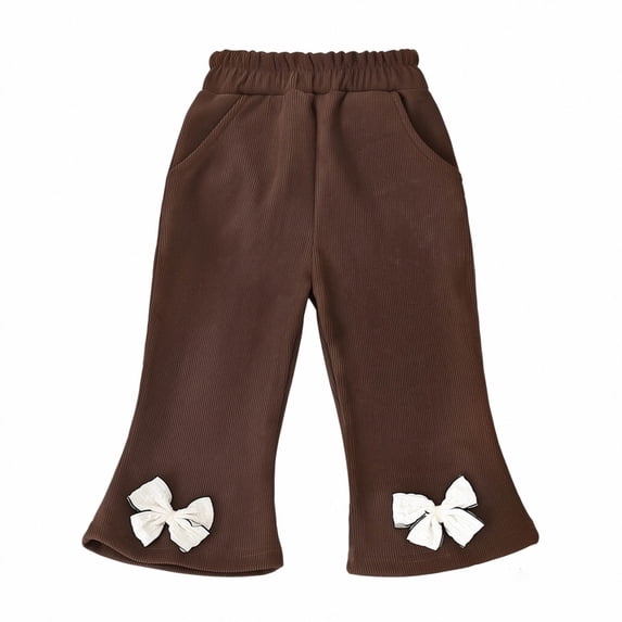 Kiijoy Girls High Waisted Bow Flared Pants Comfortable Pull On Casual Trousers, Sizes 1-14