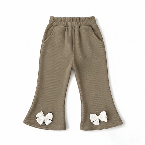 Kiijoy Girls High Waisted Bow Flared Pants Comfortable Pull On Casual Trousers, Sizes 1-14