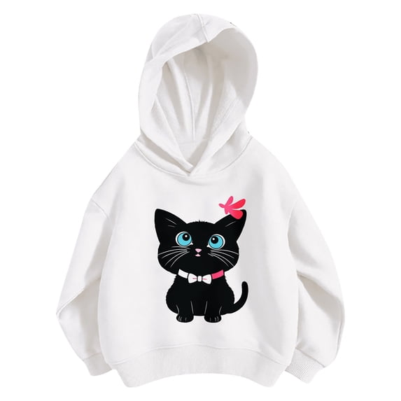 Kiijoy Girls Hooded Sweatshirt Fall Loose Pullover Hoodie, White, Sizes 7-8Y