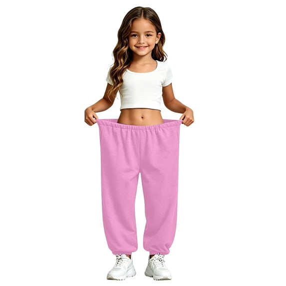 Kiijoy Girls Jogger Sweatpants Casual Active Relaxed Pants Trousers, Pink, Sizes 4-15