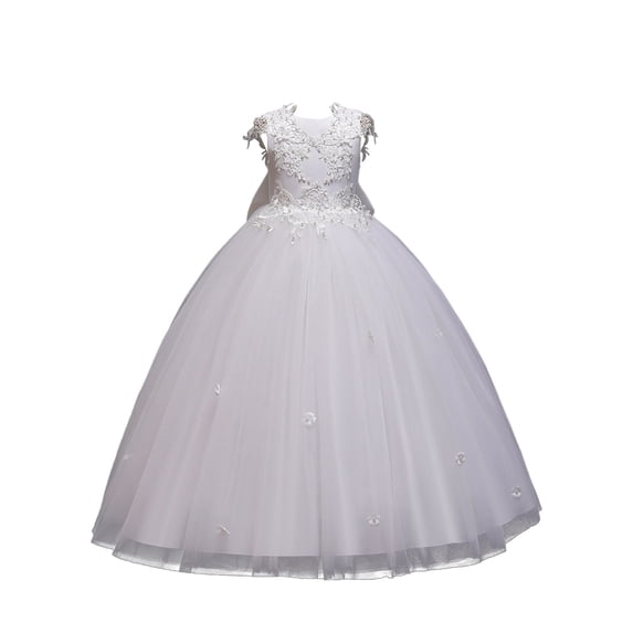 Kiijoy Girls Lace Mesh Puffy Dress Wedding Bridesmaid Pageant Princess Dress, Sizes 6-7