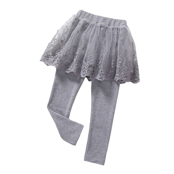 Kiijoy Girls Leggings with Skirt Casual High Waisted Stretch Pants, Grey, Sizes 12M-6Y