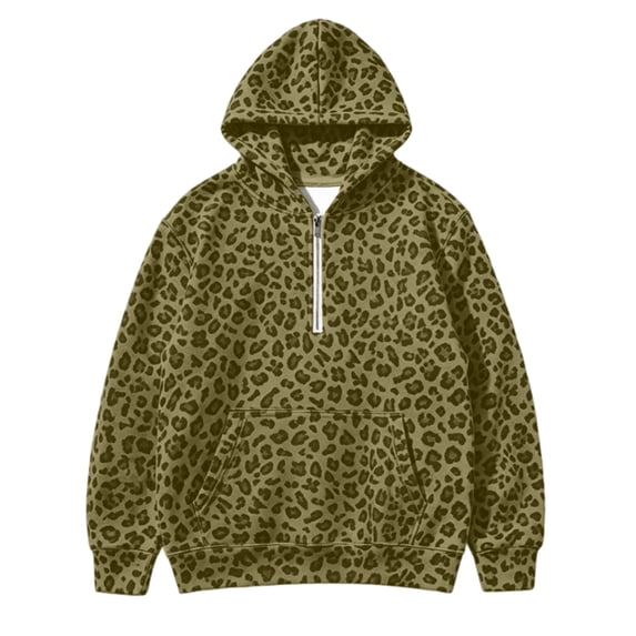 Kiijoy Girls Leopard Hoodie Half Zip Loose Pullover Sweatshirt, Sizes 1-16