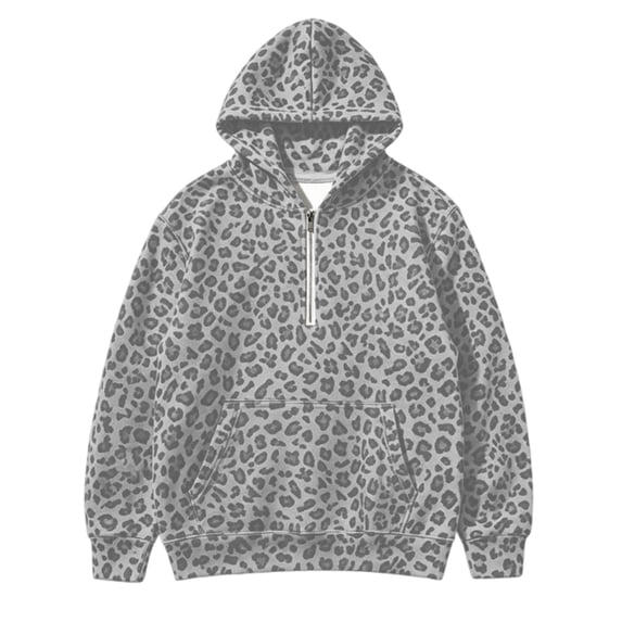 Kiijoy Girls Leopard Hoodie Half Zip Loose Pullover Sweatshirt, Sizes 1-16