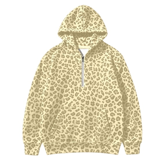 Kiijoy Girls Leopard Hoodie Half Zip Loose Pullover Sweatshirt, Sizes 1-16