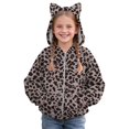 thumbnail image 1 of Kiijoy Girls Leopard Print Fleece Coat Zip Up Cat Ears Hooded Jacket Outerwear, Sizes 2-14, 1 of 4
