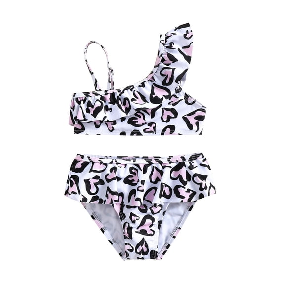 Kiijoy Girls Leopard Ruffle Bikini Swimsuit Beach Bathing Suit Swimwear for Kids, Sizes 4-5