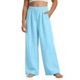 thumbnail image 1 of Kiijoy Girls Linen Wide Leg Pants Breathable Pull On Pants with Pocket, Blue, Sizes 4-14, 1 of 3