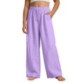 thumbnail image 1 of Kiijoy Girls Linen Wide Leg Pants Breathable Pull On Pants with Pocket, Purple, Sizes 4-14, 1 of 3