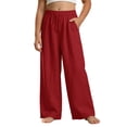 thumbnail image 1 of Kiijoy Girls Linen Wide Leg Pants Breathable Pull On Pants with Pocket, Red, Sizes 4-14, 1 of 3