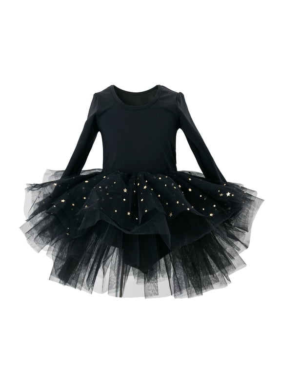 Girls Long Sleeve Ballet Tutu Skirted Leotard Dance Dress Dancewear, Sizes 3-10