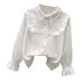 thumbnail image 1 of Kiijoy Girls Long Sleeve Blouse Elegant Lace Ruffle Button Down Shirt, Sizes 7-8, 1 of 2