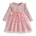 thumbnail image 1 of Kiijoy Girls Long Sleeve Bowknot Tutu Dress Fall Casual Ruffle Mesh Dress, Pink, 1 of 5