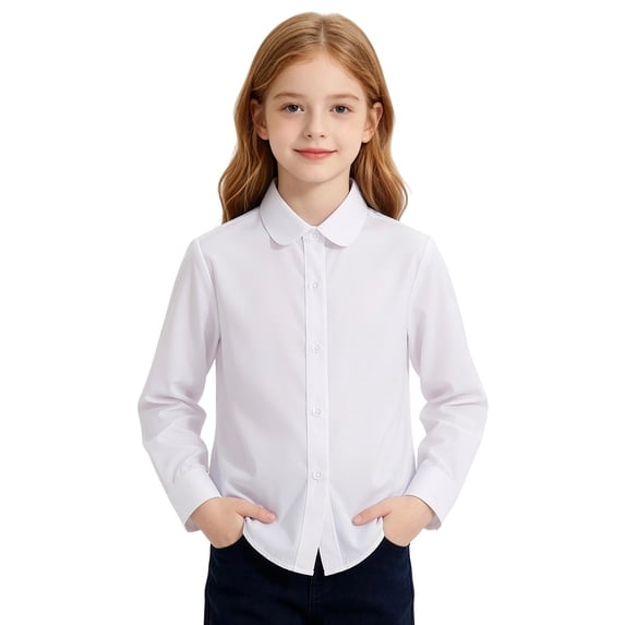 Kiijoy Girls Long Sleeve Dress Shirt Formal Classic Solid Button Down Shirt Top