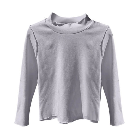 Kiijoy Girls Long Sleeve High Neck T-Shirt Solid Stretch Soft Casual T Shirt, Sizes 3-4