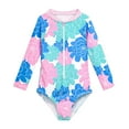 thumbnail image 1 of Kiijoy Girls Long Sleeve Rash Guard Swimsuit Tropical Print Bathing Suit, One-Piece, Sizes 3-4, 1 of 3