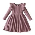 thumbnail image 1 of Kiijoy Girls Long Sleeve Ribbed Knit Dress Cotton Soft Stretch A Line Dress, Sizes 2-7, 1 of 8