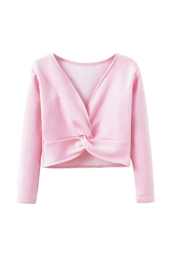 Girls Long Sleeve Shirt Solid Ballet Wrap Top Dance Sweater, Sizes 5-6