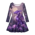 thumbnail image 1 of Kiijoy Girls Long Sleeve Skater Dress Casual Dragon Print Round Neck Dress, 1 of 1