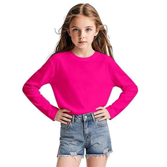 Kiijoy Girls Long Sleeve T-Shirt Casual Lightweight Crewneck T Shirt Tee Top, 5-6 Years