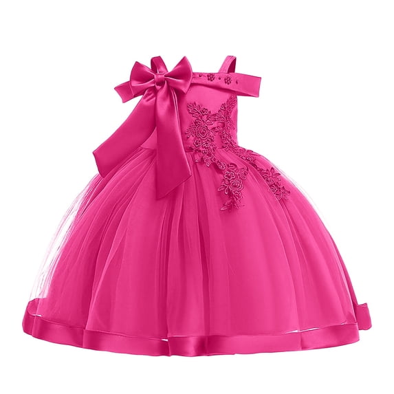 Kiijoy Girls' Off Shoulder Bow Evening Gown Birthday Party Princess Dress, Sizes 3-8