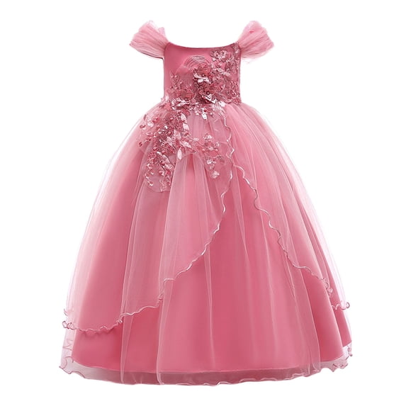 Kiijoy Girls Off Shoulder Mesh Party Dress Wedding Pageant Princess Dress, Sizes 12-14