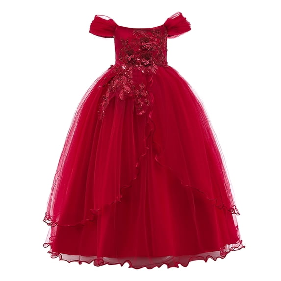 Kiijoy Girls Off Shoulder Mesh Party Dress Wedding Pageant Princess Dress, Sizes 12-14
