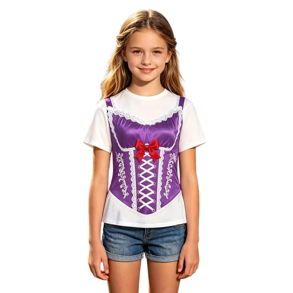 Kiijoy Girls Oktoberfest Funny Print T-Shirt Summer Short Sleeve T Shirt Top, 9-10 Years