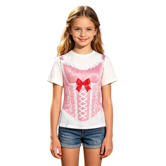 Kiijoy Girls Oktoberfest Funny Print T-Shirt Summer Short Sleeve T Shirt Top, Pink, 7-8 Years