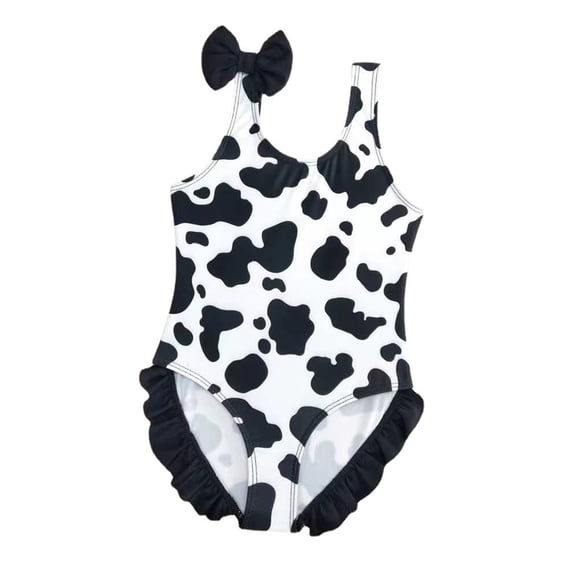 Kiijoy Girls One-Piece Swimsuit Cow Print Ruffle Bathing Suit Swimwear, Sizes 12-18 M