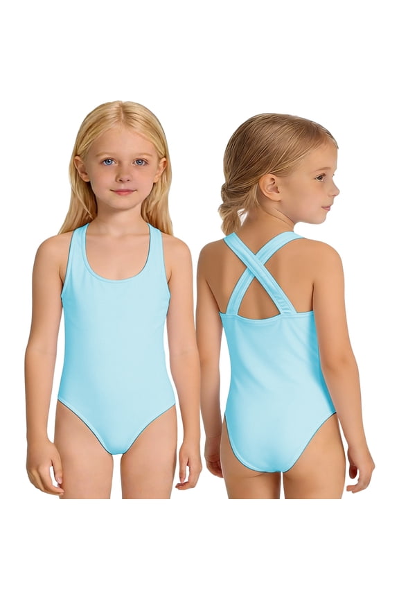 Girls One-Piece Swimsuit Criss-Cross Back UPF 50+ Stretch Bathing Suit, Sizes 2-14