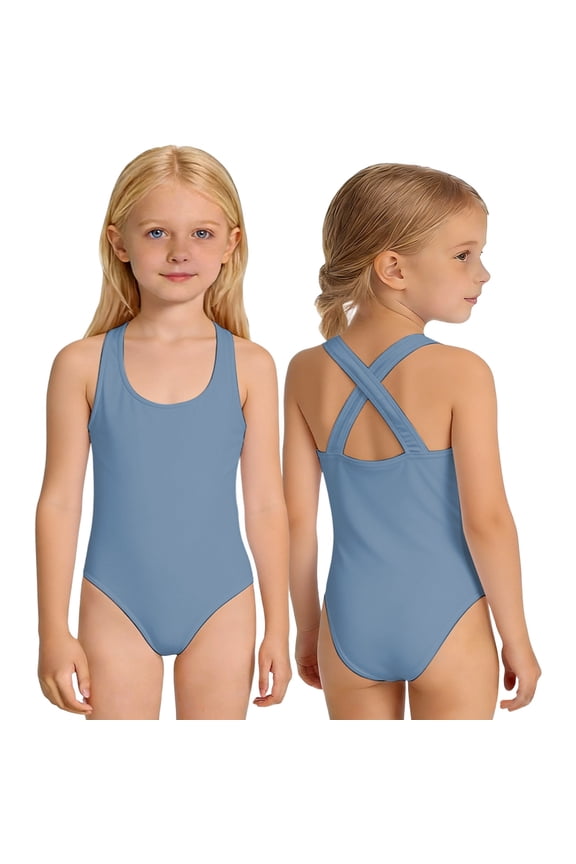 Girls One-Piece Swimsuit Criss-Cross Back UPF 50+ Stretch Bathing Suit, Sizes 2-14