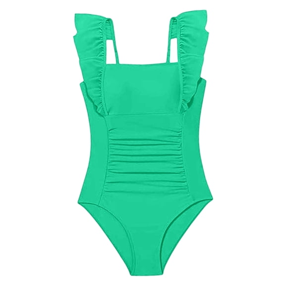 Kiijoy Girls One-Piece Swimsuit UPF 50+ Ruffle Ruched Bathing Suit Swimwear, Sizes 7-16