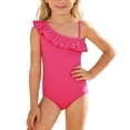 thumbnail image 1 of Kiijoy Girls One Shoulder Ruffle One-Piece Swimsuit Solid Swimwear Bathing Suit, Sizes 3-4, 1 of 4