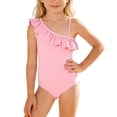 thumbnail image 1 of Kiijoy Girls One Shoulder Ruffle One-Piece Swimsuit Solid Swimwear Bathing Suit, Sizes 5-6, 1 of 4