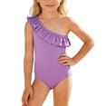 thumbnail image 1 of Kiijoy Girls One Shoulder Ruffle One-Piece Swimsuit Solid Swimwear Bathing Suit, Sizes 5-6, 1 of 4