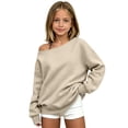 thumbnail image 1 of Kiijoy Girls One Shoulder Sweatshirt Fashion Loose Pullover, Beige, Sizes 3-4T, 1 of 5