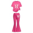 thumbnail image 1 of Kiijoy Girls Outfits Bow Graphic Short Sleeve Tee Flared Pants Set, Sizes 7-13, 1 of 4