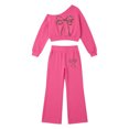 thumbnail image 1 of Kiijoy Girls Outfits Bow Off Shoulder Cropped Sweatshirt Pants Clothes Set, Sizes 5-14, 1 of 4