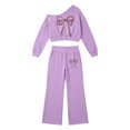 thumbnail image 1 of Kiijoy Girls Outfits Bow Off Shoulder Cropped Sweatshirt Pants Clothes Set, Sizes 5-14, 1 of 4