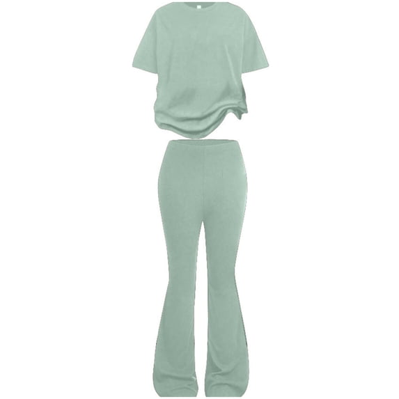 Kiijoy Girls Outfits Casual Solid Short Sleeve T-Shirt Flare Pants Set, 2-Piece, Size 7-12