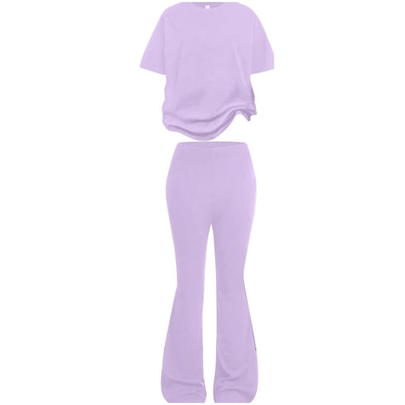 Kiijoy Girls Outfits Casual Solid Short Sleeve T-Shirt Flare Pants Set, 2-Piece, Size 7-12