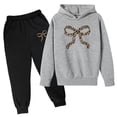 thumbnail image 1 of Kiijoy Girls Outfits Leopard Bow Print Hoodie Sweatpants Set Casual Sweatsuit, Size 3-14, 1 of 2