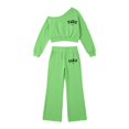 thumbnail image 1 of Kiijoy Girls' Outfits Off Shoulder Cropped Sweatshirt Wide Leg Sweatpants Set, Sizes 5-14, 1 of 3